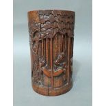 A Chinese bamboo brush pot, height 17.5cm.