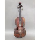 An antique violin, circa 1900, one piece back length 354mm, inscribed 'E Borda b24 1929' to