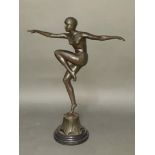 A modern Art Deco style bronze figure on marble base, height 46cm.