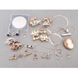 A selection of jewellery to include a 9ct gold necklace, various pairs of earrings, a cameo
