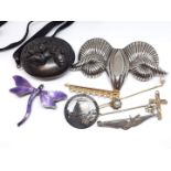 A mixed lot of antique and vintage jewellery including a Victorian vulcanite locket, a hallmarked