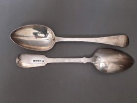 A pair of matched silver serving spoons, Jonathan Hayne, London 1833 & 1834, wt. 5ozt.