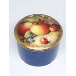 A Royal Worcester lidded pot, the lid with hand painted decoration depicting fruit and signed 'W.
