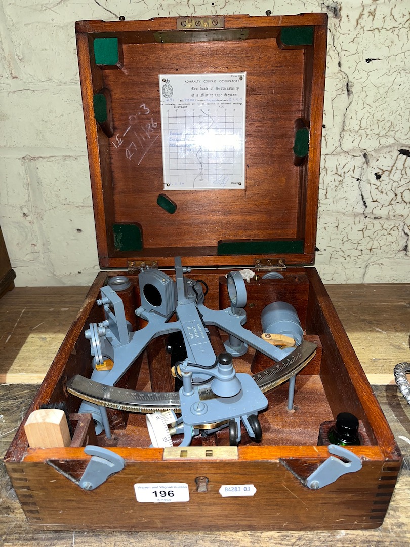 An Admiralty Compass Observatory marine type sextant, teak case.