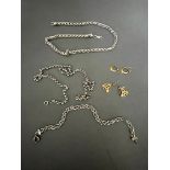 Collection of gold and silver jewellery to include two silver chains and a bracelet, marked 925