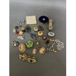 A mixed lot of costume jewellery, yellow metal, two vintage compacts etc.