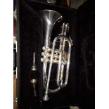 A vintage Blessing XL USA trumpet in fitted case.