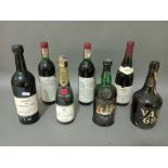 Seven bottles of assorted alcoholic beverages comprising .Grahams 1966 vintage port, Delaforce port,