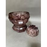 A Davidson amethyst glass rose/posy bowl with stand.