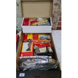 A collection of model railway items including goods set, station platform, tunnel, track, control