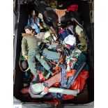 A box of various toys to include Action man, accessories, cap guns, etc.
