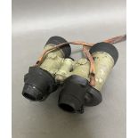 A pair of German WW2 Carl Zeiss Jena U-Boat binoculars, 3rd model 7X50 with a distinctive dark red