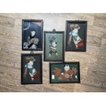 Five Chinese reverse glass paintings in wooden frames, approx. 34cm by 50cm each.