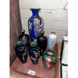 Assorted cloisonne, tallest 30cm, as found.