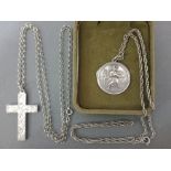 Two silver religious necklaces, a crucifix on silver chain dated 1916 and a St Christopher pendant
