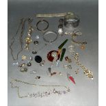 A mixed lot of antique and later jewellery including sterling silver and jadeite jewellery.