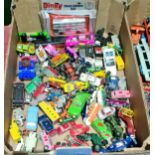 A box of miscellaneous die-cast toys to include Dinky, Lesney, Corgi, etc.