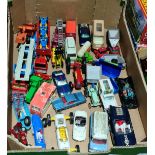 A box of miscellaneous die-cast toys to include Dinky, Lesney, Corgi, Tri-ang, etc.