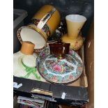 A box of pottery, vases, glassware, etc.