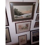 Cliff Didsbury, three watercolours, a winter scene (46cm x 30cm) and two lake scenes with swans in