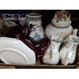 A box of Oriental china to include teapot, vase & plates etc.