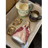 Assorted ceramics comprising two Royal Crown Derby dishes, a Crown Devon Fieldings jug, a