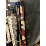 Quantity of snooker cues, cased and loose and 2 hockey sticks