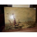 Early 20th century school, oil on canvas, boats and Naval vessels, 53cm x 36cm, signed 'W WINDUS