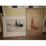 Samuel John Milton Brown (British, 1873-1965), watercolour, maritime scene with boats, 20cm x