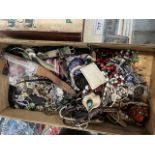 A mixed box containing costume jewellery, watches etc