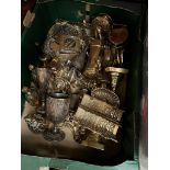 A box of large selection of brassware.