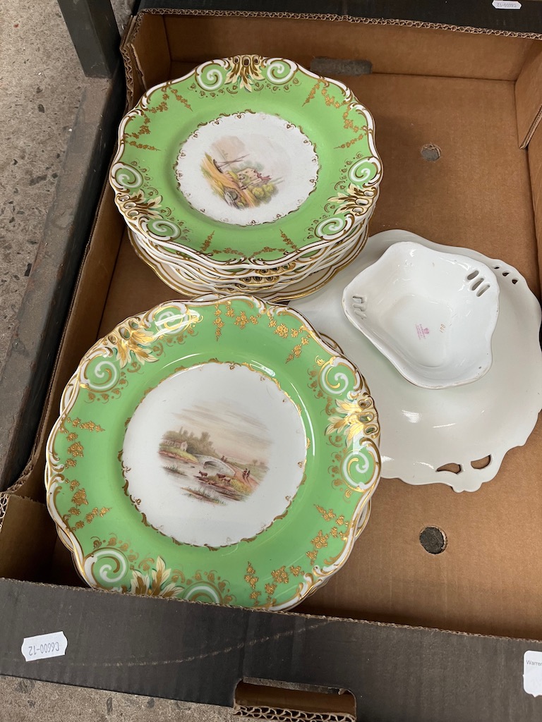 A Davenport dessert set decorated with various scenes.