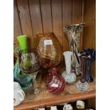 9 art glass items including Italian and Mdina