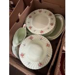 A box of Minton Rosetta table ware including plates, soup bowls and serving items