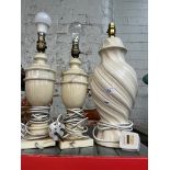 3 pottery table lamps.