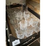 A box of glassware to include drinking glasses, sundae glasses etc
