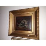 19th century school, oil on canvas, still life, 29cm x 24cm, signed 'D.W. 1880', gilt frame.