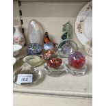 12 glass paperweights and 2 paperweight display stands - includes Caithness, Mdina & Alum Bay