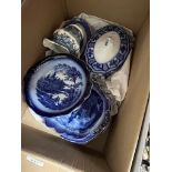 A mixed lot of blue and white ware including Mailing, Minton, flo blue etc.