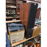 A vintage Amstrad hifi tower system - stereo amp, stereo tuner, stereo cassette deck with pair of