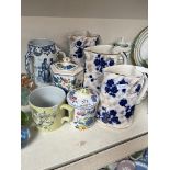 A selection of ceramics to include Mason's, a Dutch Delft 3 handled vase and 3 graduated heart