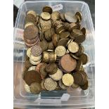 A large collection of old British coins, mainly nickel / brass 3d.