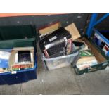 4 boxes of misc items including various games, Star Wars magazines, collectables, a Grandstand