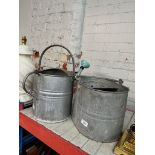 A galvanised mop bucket and a galvanised watering can.