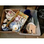 3 boxes of various ceramics to include Royal Worcester collector plates & miniature cabinet items