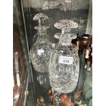 2 glass decanters with stoppers