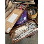 3 boxes of wood turning tools and a box of honing stones