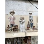 2 Lladro figures - Mexican girl with pots and Girl with Umbrella and Pots, together with a Nao
