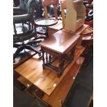 Various items of furniture; a pine dining table with two pine benches and two dining chairs, an