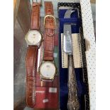 2 Ingersoll gents wristwatches (one without glass), and a boxed hallmarked sterling silver cheese